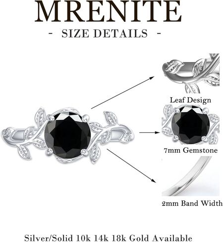 MRENITE خاتم فضة / 10K / 14K / 18K من الذهب بتصميم أوراق الكرمة والأحجار الكريمة للنساء 1 قيراط غصين آرت ديكو دائري جوهرة الميلاد خواتم مجوهرات هدية لها in Kuwait