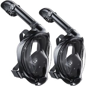 Greatever G2 Adults Kids Full Face Snorkel Mask 2 Pcs,Snorkeling Gear with Latest Dry Top System,Foldable 180 Degree Panoramic View,Safe Breathing,Anti-Leak&Anti-Fog Snorkeling Mask with Camera Mount
