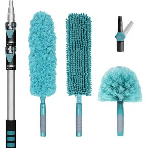 High-Reach Duster Kit with 5-12FT Extendable Pole - High Ceiling Duster Cleaning Kit with Telescopic Pole,Cobweb Duster, Chenille Ceiling Fan Duster, Microfiber Feather Duster.