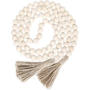 Wood Bead Garland Decorative Farmhouse Beads with Tassels Home Decor for Room, Shelf,Table,Rustic Boho,Wall Hanging Decor,58in (Primary Colors)