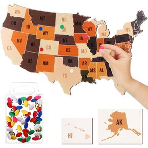 Wooden Board Map of the United States with 50 Push Pins to Mark Travel 17.7 x 11 x 0.2 Inches Giant Wall Decor to Track Past and Future Travel Large US Map Home Office Housewarming Gifts