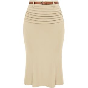 Belle Poque Women's Bodycon Pencil Skirt with Belt Knee Length 1950s Vintage Work Business Skirts