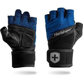 Harbinger Training Grip Wrist Wrap Gloves - Enhanced Grip & Wrist Support, Breathable Lycra Back, Padded Leather Palm, Half-Finger Design, Quick Pull Tabs - Ideal for Weightlifting, Gym - Men's
