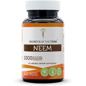 Secrets of the Tribe Neem 60 Capsules, made with vegetable capsules and Neem Azadirachta indica Cleansing and Body Detoxification (60 Capsules)