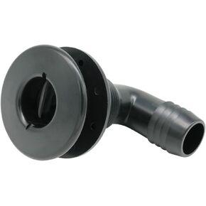 Thru Hull Scupper Flapper Valve, 1-1/8 Inch Thru Hull Fittings, 90 Degree Elbow Angled Black Finish, Fits 1-1/8 Inch ID Hose, Fits Hulls Up to 1-3/8 Inch Thick, Through Hull Fittings for Boats