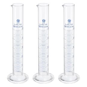 PATIKIL 50ml Graduated Cylinder, 3Pcs 3.3 Borosilicate Glass Measuring Cylinder Round Base for Lab Experiment, Clear