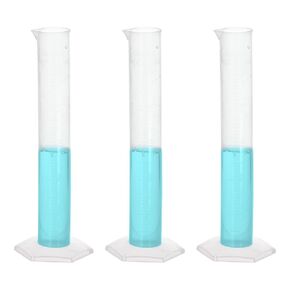 PATIKIL 50ml PP Plastic Graduated Cylinder, 3 Pack Hex Base White Graduations Measuring Cylinder for Lab Home Use, Clear White