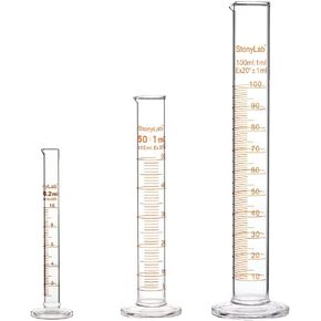 StonyLab Combo Pack Borosilicate Glass 10ml/50ml/100ml Heavy Wall Graduated Cylinder Measuring Cylinder (10ml/50ml/100ml)