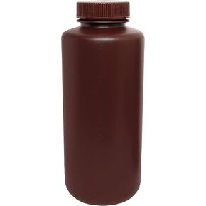 EISCO Reagent Bottle, Amber, 1000mL - Wide Mouth with Screw Cap - HDPE Labs