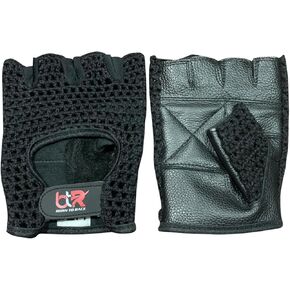 Chauffeur Driving Gloves Mesh Net Fingerless Cowhide Leather Palm Cotton Crochet Back Cycling, Wheelchair Gloves
