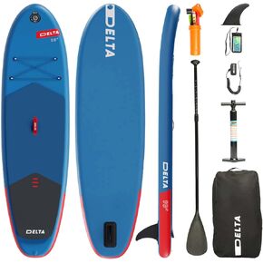 10'x32''x6'' Inflatable Stand Up Paddle Board with SUP Accessories & Backpack. Non-Slip Deck,Wide Stance,Bottom Fin,Double Action Pump and Repair Kit.Youth & Adult Standing Boat(blue-red)