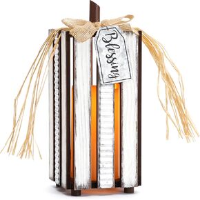 Valery Madelyn Wooden Lantern Fall Decorations for Home, Lighted Halloween Decor Table Centerpiece, 12.6 Inch Orange Pumpkin Thanksgiving Farmhouse Decorative Lantern Flameless Candles for Autumn