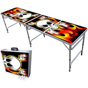 8-Foot Folding Beer Pong Table - Choose Table Model (Base, Cup Holes, LED Lights, Cup Holes & LED Lights) - Flames Edition