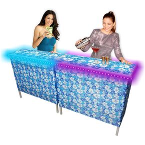 Folding Portable Party Bar w/Multi-Color LED Lights, Bar Skirts, Storage Shelf, & Carrying Case - Single or Double Set