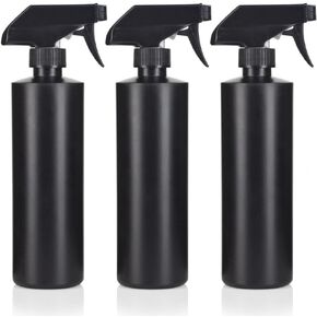 JUVITUS 16 oz Black Refillable Plastic (BPA Free) Squeeze Bottle with Industrial Trigger Sprayer - (3 Pack) + Labels