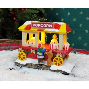MOMENTS IN TIME 4.13"H Popcorn Wagon - LED Lights, Battery Operated Christmas Village - Hand-Painted Polyresin
