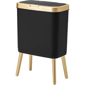 Bathroom Trash Can with Lid, Plastic Garbage Can with Lid, 4 Gal Gold Trash Bin with Push Button, Narrow White Trash Can Waste Basket for Bedroom, Living Room,Office，Dog Proof Trash Can in Kuwait