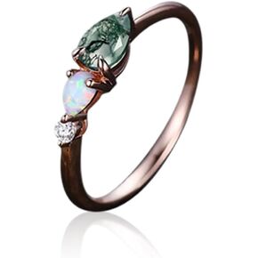 Flpruy Natural Moss Agate Ring for Women 925 Sterling Silver Green Promise Ring for Women Engagement Moss Agate Jewelry for Wedding/Anniversaries