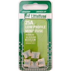 Littelfuse LMIN025.VP MINI Low Profile 25 Amp Carded Blade Fuse, (Pack of 5)