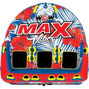 WOW Sports - Max Vibes Inflatable Towable Tube - 1-3 Rider - Perfect for Kids & Adults - Soft Top Deck Tube - Boating Accessory