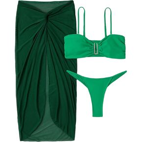 OYOANGLE Women's 3 Piece Bikini Set Swimsuit V Wired Bikini Bathing Suit with Twist Beach Skirt in Kuwait