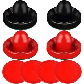 Air Hockey Pushers and Red Air Hockey Pucks, Goal Handles Paddles Replacement Accessories for Game Tables (4 Striker, 4 Puck Pack)