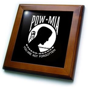 3dRose ft_110013_1 Pow Mia, Black and White Framed Tile, 8 by 8"