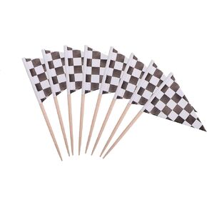 100 Pcs Checkered Black and White Racing Triangle Toothpick Flag Small Mini Triangle Stick Cupcake Toppers Flags Party Decoration Celebration