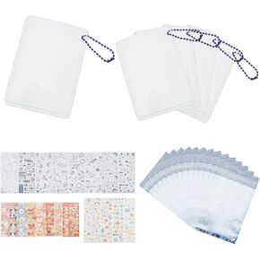 WEBEEDY 10 Pcs Photocard Holder Keychain 3.94x2.76 with Decor Stickers, 50 Holographic Card Sleeves for Trading Cards Photocard, 20 Colorful Stickers