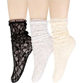 Violet Mist Novelty Sheer Mesh Socks Lace Slouch Socks Cute Floral Tulle Socks Lolita Loose Socks Gifts for Women,Teen Girls