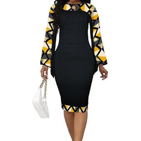 IbuduSexy African Dresses for Women African Tribal Print Patchwork African Clothing Bodycon Dress