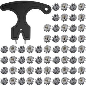 51 Pcs Golf Cleats Set 50 Golf Shoe Spikes Replacements with 1 Golf Cleats Spanner Metal Thread Screw 6 mm Dia Golf Shoe Cleats for Cricket Shoe Golf Player