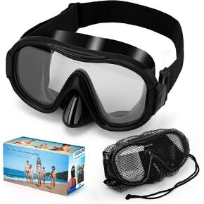 Swimming Goggles Scuba Snorkeling Mask for Adults, Adjustable Elastic Knitted Strap Swim Goggles, Tempered Glass with Panoramic Scuba Snorkel Diving Mask for Adults