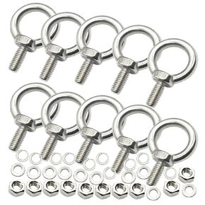 Stainless M8 Eyebolt 0.79"(20mm) Long Male Ring Threaded Screw Lifting Shoulder Eye Bolts with Nuts Washers,10 PCS