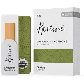 D'Addario Reserve Sax First & Only Organic 2.0 Strength, 10 Pack Soprano Saxophone Reeds (ODIR1020)