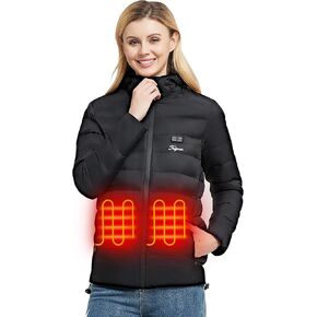 Telguua Men's Women's Heated Jacket with Battery Pack 7.4V, Heated Coat with Hood Unisex Dual Zone Control Heated Jacket