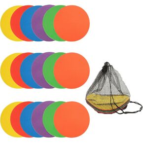18 PCS 9 Inch Poly Spot Markers with Bag, 6 Colors, Non Slip Rubber Agility Markers, Flat Field Cones Floor Dots for Exercise Drills, Sports, Games, Speed Agility Training