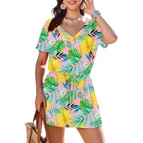 AI'MAGE Women's Cover Up Short Sleeve Beachwear Coverups V-Neck Bikini Beach Swimwear with Srawstring S-XXL