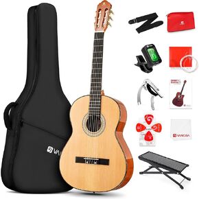 Classical Guitar Full Size 4/4 Spanish Style Classical Guitarra, 39 Inch Nylon Strings Guitar Ideal for Beginner Adults, Solid Cedar Top, by Vangoa