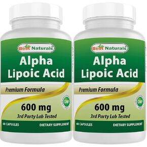 Best Naturals Alpha Lipoic Acid 600 mg 60 Capsules - ALA Powerful Antioxidant (60 Count (Pack of 2))