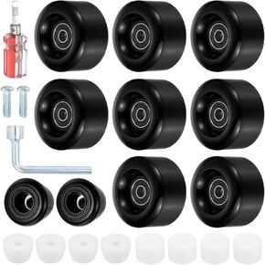 8 Pack Roller Skate Wheels - Quad Skates Wheels with Bearing Installed & 2 Toe Stoppers Apply to Outdoor Double Row Skating (58x32mm, 82A, Black)