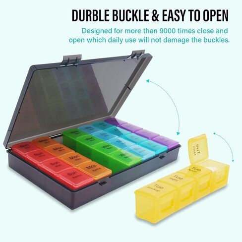 Large weekly pill organizer, 4 times a day, 7-day moisture-proof pill box with 28 compartments, capable of accommodating large amounts of vitamins, supplements, fish oil, and medicine (Gray Rainbow) in Saudi Arabia