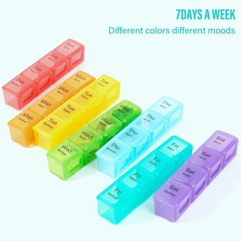 Large weekly pill organizer, 4 times a day, 7-day moisture-proof pill box with 28 compartments, capable of accommodating large amounts of vitamins, supplements, fish oil, and medicine (Gray Rainbow) in Saudi Arabia