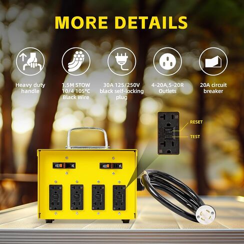 صندوق توزيع الطاقة 30 أمبير، 8 منافذ GFCI Spider Box الكهربائية، مدرج في قائمة ETL، قاطع الدائرة: 20 أمبير 125 فولت، توزيع الطاقة لحالات الطوارئ in Saudi Arabia