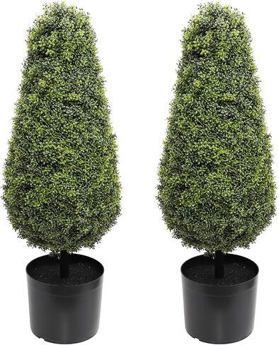 27inch Artificial Boxwood Topiary Tree Set of 2, Faux Boxwood Tree Outdoor, Artificial Topiary Plants, Topiaries for Front Porch Home Deccor in Saudi Arabia