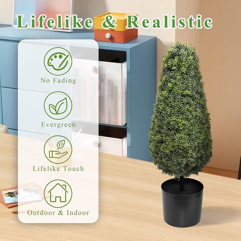 27inch Artificial Boxwood Topiary Tree Set of 2, Faux Boxwood Tree Outdoor, Artificial Topiary Plants, Topiaries for Front Porch Home Deccor in Saudi Arabia