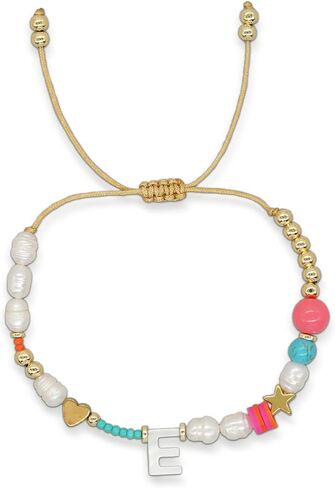 Agriajun Initial Pearl Beaded Adjustable Bracelets for Women Teen Girls, Cute Handmade Gold Clay Beads Friendship Heart Letter Name Bracelet Holiday Beach Jewelry Friend Gift in Saudi Arabia