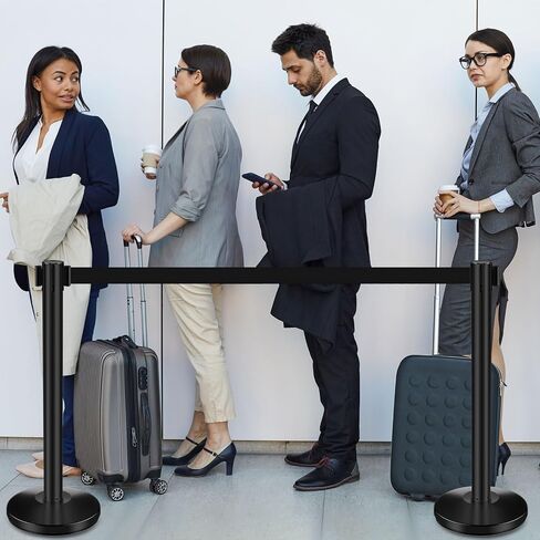 4 Pcs Crowd Control Stanchion, Stanchion with 6.6 Foot Retractable Belt Crowd Control Barriers, Easy Connect Assembly (Black) in Saudi Arabia