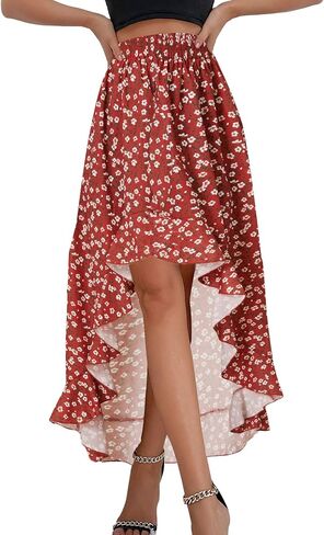 OPOIPIN Women's Leopard Print Elastic Waist High Low Ruffle Hem Casual Long Maxi Skirt in Saudi Arabia