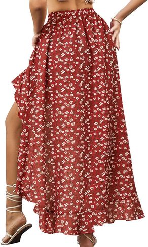 OPOIPIN Women's Leopard Print Elastic Waist High Low Ruffle Hem Casual Long Maxi Skirt in Saudi Arabia